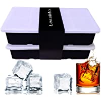 Los mejores  - LessMo XXL Cubitera de Silicona con Tapa I Bandeja de Hielo I Paquete Doble I Bruto 5x5cm (2 Inch) Cubos de Hielo I -40…